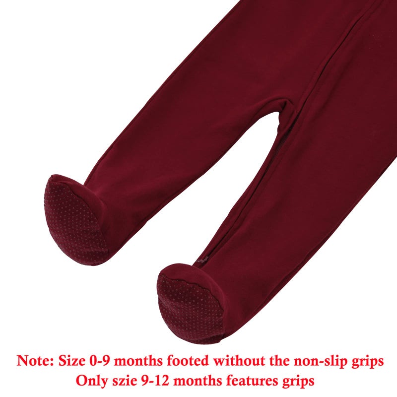 Aablexema Baby Footie Pajama with Mitten Cuffs, Double Zipper Infant Cotton clothes Sleeper Pjs, Footed Sleep Play(Grey&Black&Wine Red,12-18Months) - Image 5