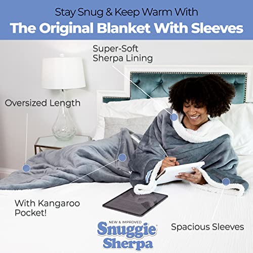 Snuggie Sherpa The Original Wearable Blanket With Sleeves For Adults| Functional Warm & Cozy Super Soft Charcoal - Image 3