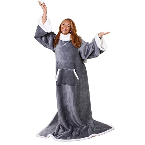 Snuggie Sherpa The Original Wearable Blanket With Sleeves For Adults| Functional Warm & Cozy Super Soft Charcoal - Image 1