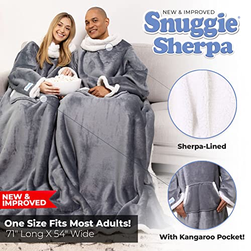 Snuggie Sherpa The Original Wearable Blanket With Sleeves For Adults| Functional Warm & Cozy Super Soft Charcoal - Image 2
