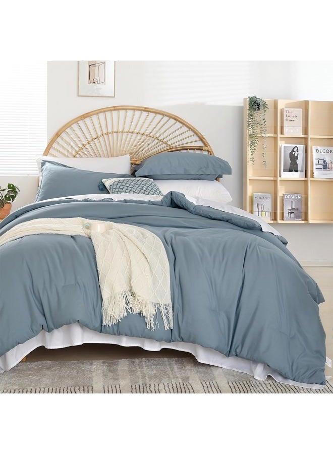 weigelia Dusty Blue Comforter Set 7 Pieces Queen Comforter Set Soft Lightweight Comforters Queen Size Bedding Set with Sheets for All Season - Image 1