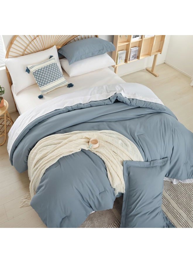 weigelia Dusty Blue Comforter Set 7 Pieces Queen Comforter Set Soft Lightweight Comforters Queen Size Bedding Set with Sheets for All Season - Image 3