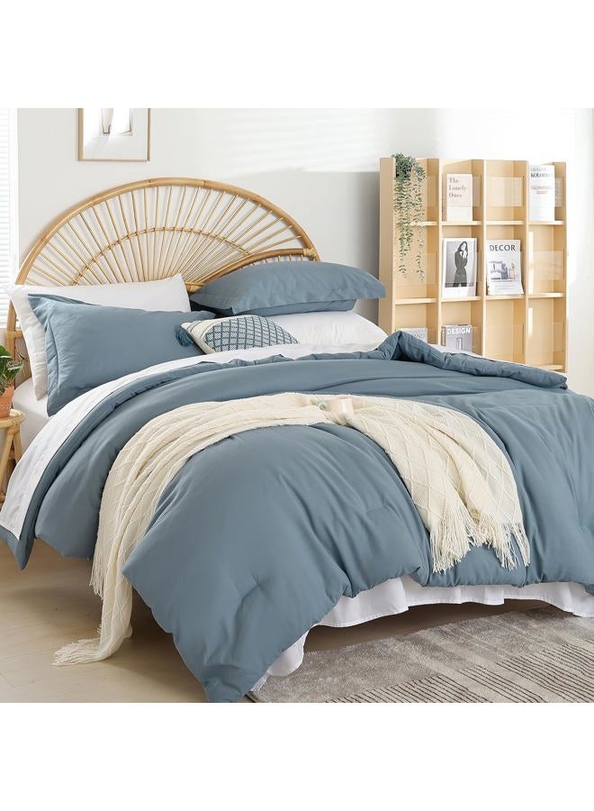 weigelia Dusty Blue Comforter Set 7 Pieces Queen Comforter Set Soft Lightweight Comforters Queen Size Bedding Set with Sheets for All Season - Image 5