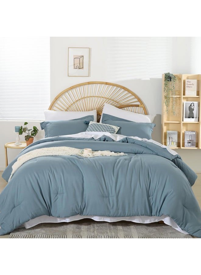 weigelia Dusty Blue Comforter Set 7 Pieces Queen Comforter Set Soft Lightweight Comforters Queen Size Bedding Set with Sheets for All Season - Image 2