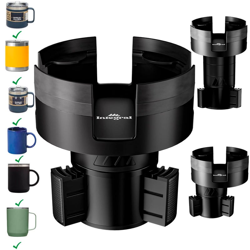 ESSENTIALLY ENGINEERED Integral Mug Integrator Expandable Mug Holder - YETI 14oz Rambler Cup Holder - Coffee Mug Car Cup Holder Expander with Adjustable Base - Rubber Tabs Hold Most Coffee Mugs Ramblers 10oz - Image 1