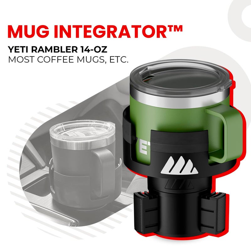 ESSENTIALLY ENGINEERED Integral Mug Integrator Expandable Mug Holder - YETI 14oz Rambler Cup Holder - Coffee Mug Car Cup Holder Expander with Adjustable Base - Rubber Tabs Hold Most Coffee Mugs Ramblers 10oz - Image 3