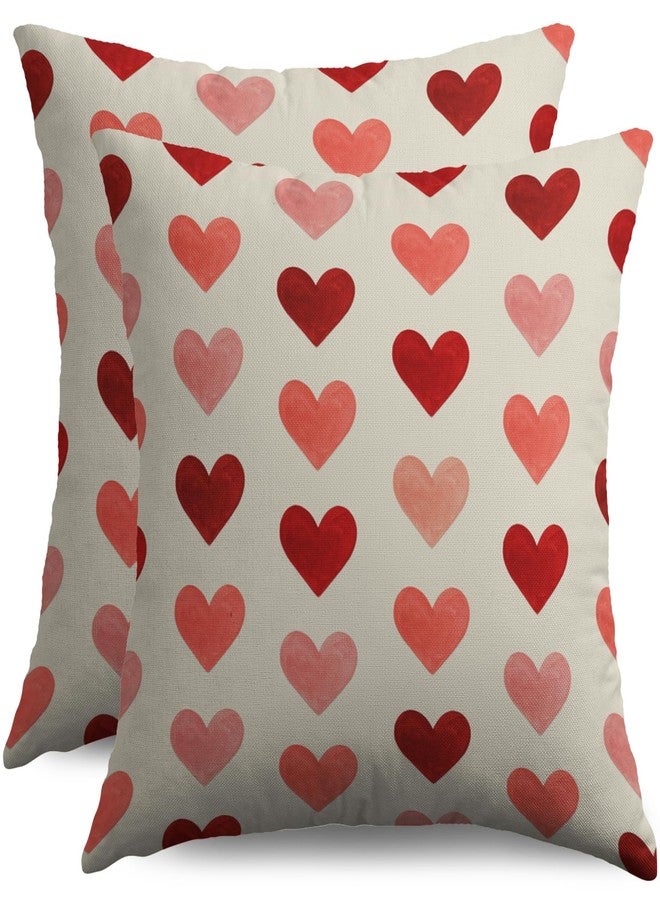 Sivirary Valentines Day Pillow Covers 18x18 Inch Set of 2 Red Pink Love Heart Print Valentines Decorative Throw Pillowcases Holiday Anniversary Outdoor Farmhouse Cushion Cases Decor for Sofa Couch Bed - Image 1