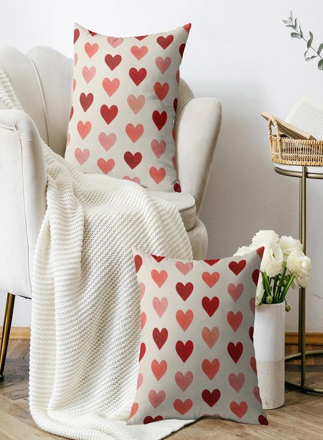 Sivirary Valentines Day Pillow Covers 18x18 Inch Set of 2 Red Pink Love Heart Print Valentines Decorative Throw Pillowcases Holiday Anniversary Outdoor Farmhouse Cushion Cases Decor for Sofa Couch Bed - Image 3