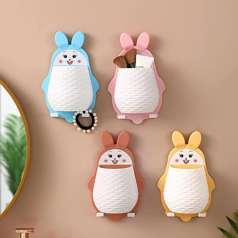 Divik Wall Mounted Toothbrush Storage Shelf Rabbit Shape Toothbrush Holder Plastic Stand Self Adhesive Sticker Wall Shelves Toothpaste, Comb, Brush, Cream Storage (4) - Image 1