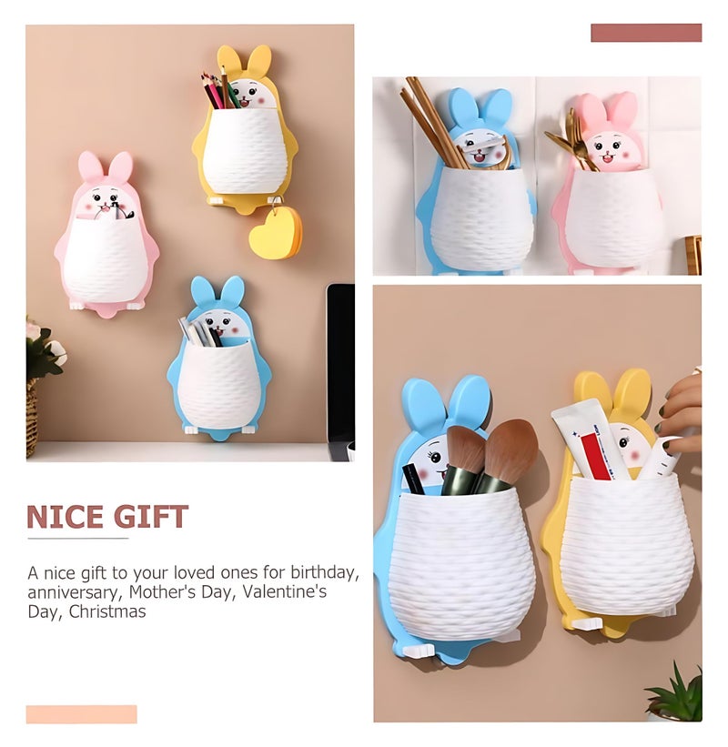 Divik Wall Mounted Toothbrush Storage Shelf Rabbit Shape Toothbrush Holder Plastic Stand Self Adhesive Sticker Wall Shelves Toothpaste, Comb, Brush, Cream Storage (4) - Image 5