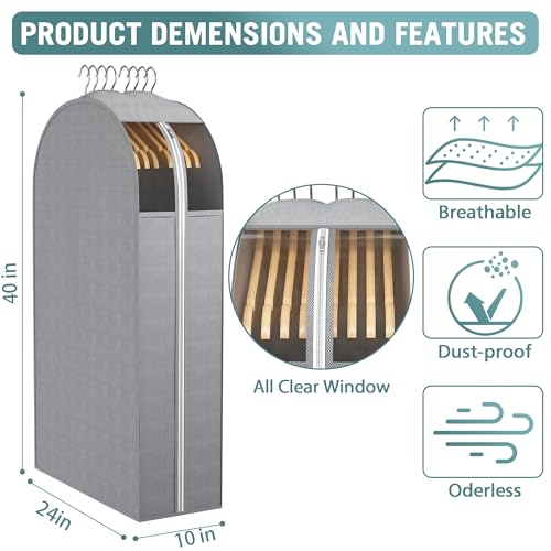 Liuoud 10" Gusseted Garment Bags for Hanging Clothes with Clear Window, 40" Suit Bags for Open Closet Storage, Clothing Cover for Coat, Dress, Jacket, Shirt, Fur Wardrobe Protector, 4 Packs - Image 2