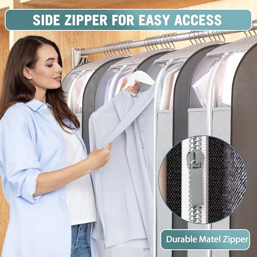 Liuoud 10" Gusseted Garment Bags for Hanging Clothes with Clear Window, 40" Suit Bags for Open Closet Storage, Clothing Cover for Coat, Dress, Jacket, Shirt, Fur Wardrobe Protector, 4 Packs - Image 4