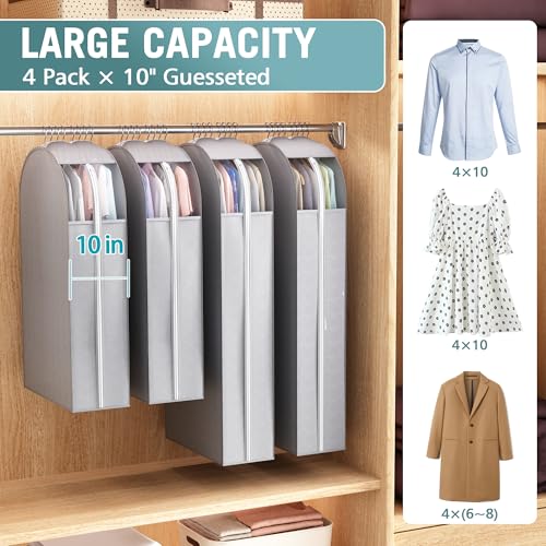 Liuoud 10" Gusseted Garment Bags for Hanging Clothes with Clear Window, 40" Suit Bags for Open Closet Storage, Clothing Cover for Coat, Dress, Jacket, Shirt, Fur Wardrobe Protector, 4 Packs - Image 3
