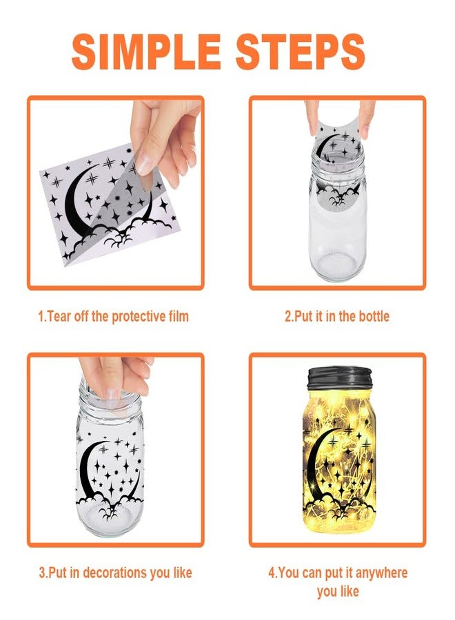 BEUNITONE 12 pcs Star Cut Silhouettes Moon Silhouettes Mason Jar Cutouts Sun Cutouts Decals Cloud Light Shadow Paper Moon Paper-Cut Cardboard Lantern Sticker Ornaments for Party - Image 3