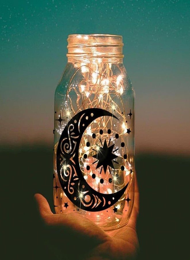 BEUNITONE 12 pcs Star Cut Silhouettes Moon Silhouettes Mason Jar Cutouts Sun Cutouts Decals Cloud Light Shadow Paper Moon Paper-Cut Cardboard Lantern Sticker Ornaments for Party - Image 5
