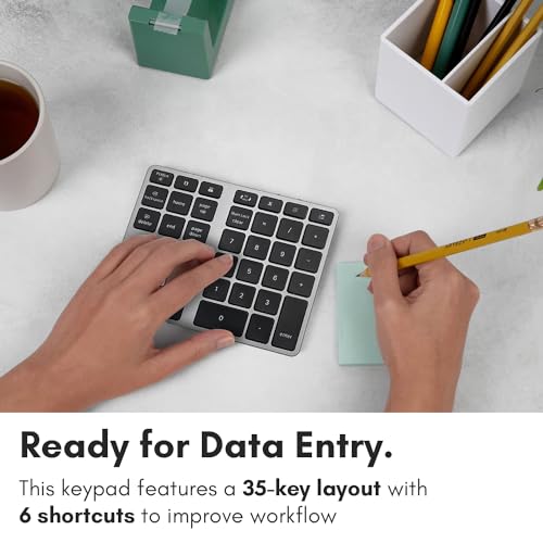 Macally Bluetooth Number Pad for Laptop Slim Aluminum Design Rechargeable Wireless Numeric Keypad 35 Key Numpad Keyboard for Data Entry for Mac MacBook ProAir iPad iPhone iOS PC Android - Image 3