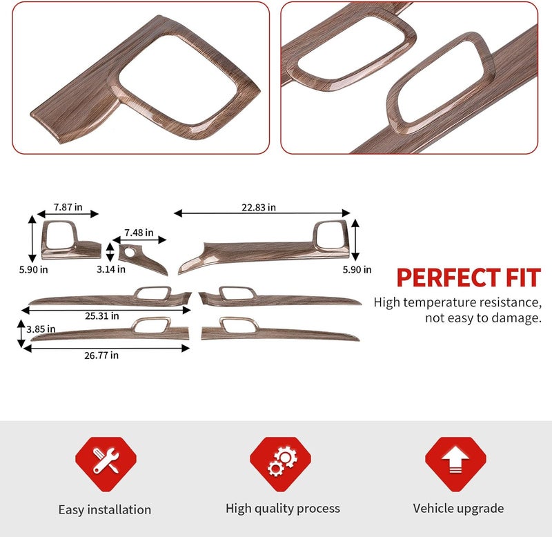 Jimen 7PCS Center Console Dash Cover & Inner Door Handle Trim for Jeep Grand Cherokee 2011-2020 (Wood Grain) - Image 3