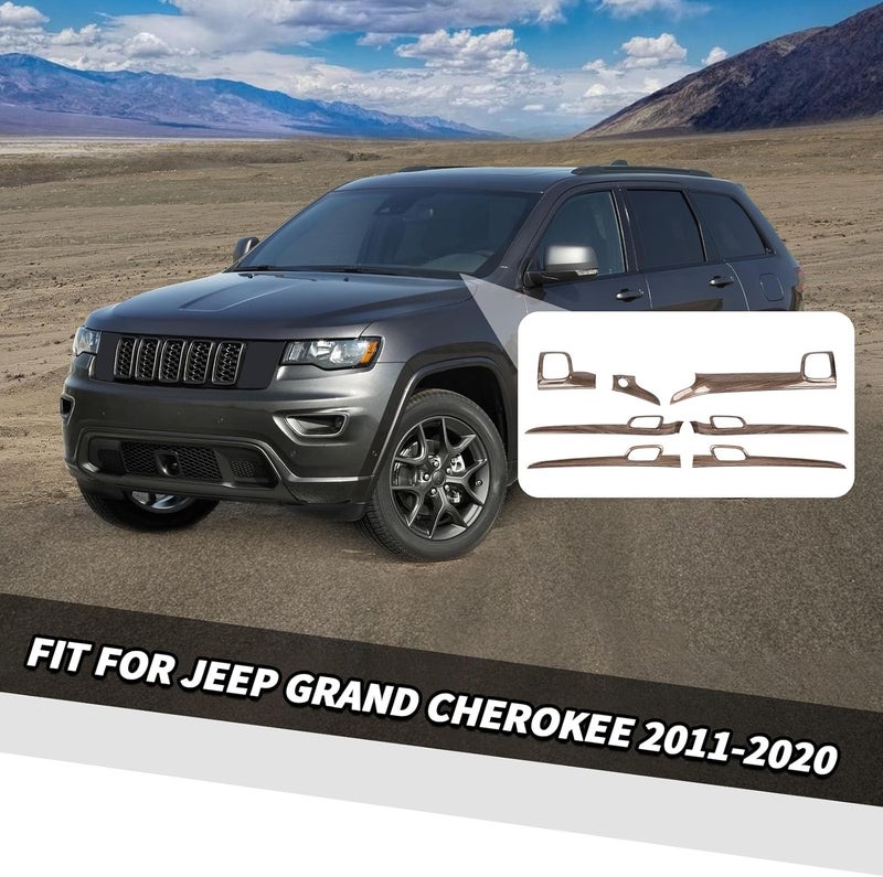 Jimen 7PCS Center Console Dash Cover & Inner Door Handle Trim for Jeep Grand Cherokee 2011-2020 (Wood Grain) - Image 2