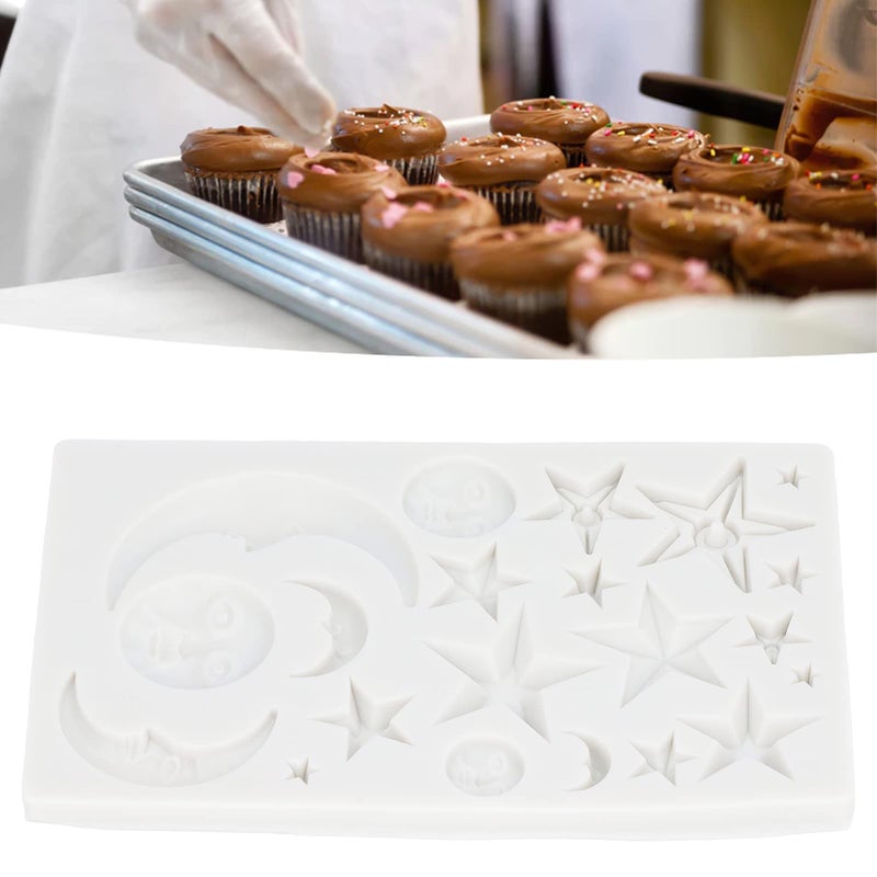 Tnfeeon Chocolate Star Moon Moon Face Nonstick Food Grade Silicone Reusable Heat Resistant Odorless Chocolate Makers Silicone Fondant Star Chocolate Cake Clay Decoration DIY Baking - Image 2