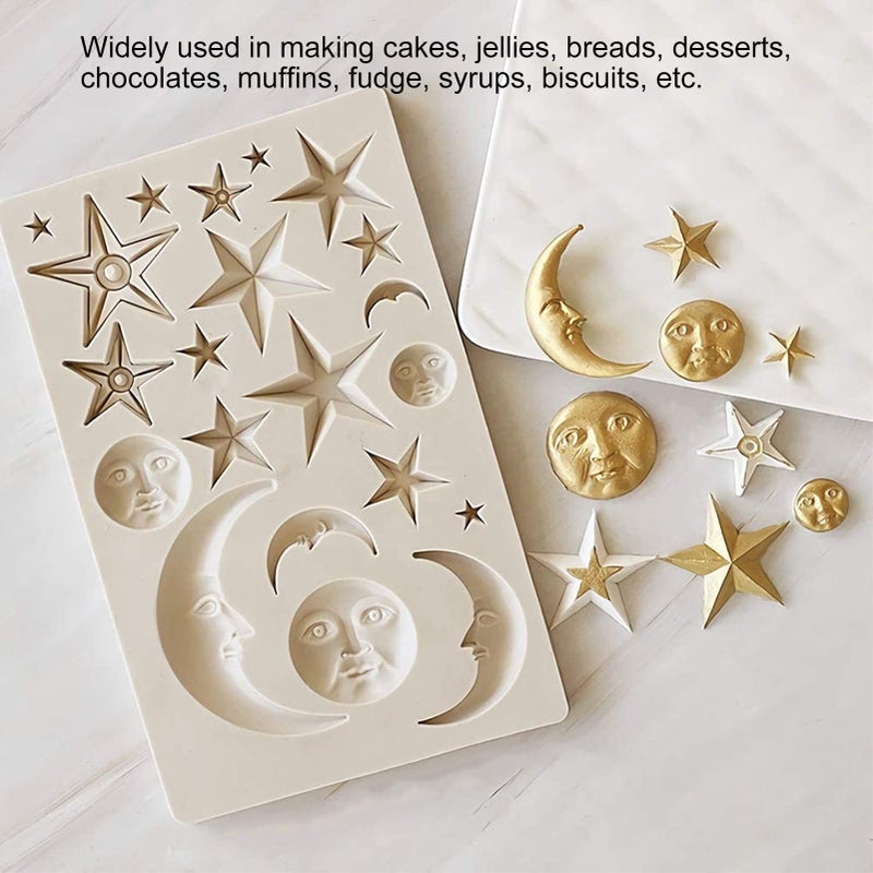 Tnfeeon Chocolate Star Moon Moon Face Nonstick Food Grade Silicone Reusable Heat Resistant Odorless Chocolate Makers Silicone Fondant Star Chocolate Cake Clay Decoration DIY Baking - Image 4