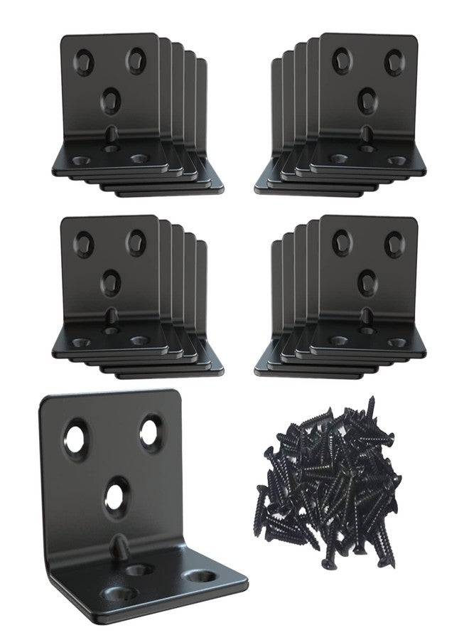 Aufuga Black Stainless Steel Corner Bracket,Joint Right Angle Brackets,L Shape Heavy Duty Metal Corner Brace Shelf Supporter (20 Pcs) (1.5x1.18x1.18x0.06) - Image 1