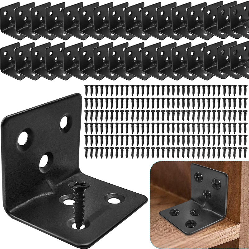 32PCS Black L Corner Brackets 192PCS Screws Stainless Steel Corner Braces for Shelves Heavy Duty Angle Brackets