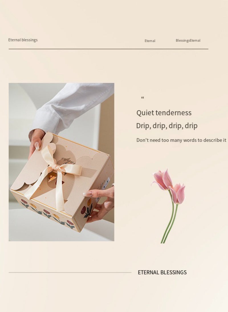 ميكسد مجموعة أكواب القهوة مع الصحن بتصميم زهور التوليب الكلاسيكي، مصنوعة يدويًا بسعة 220 مل، أكواب شاي بأسلوب بريطاني، أكواب ماء عصرية من البورسلين للمكتب والمنزل، علبة هدايا ليوم Mother's Day أو . - Image 4