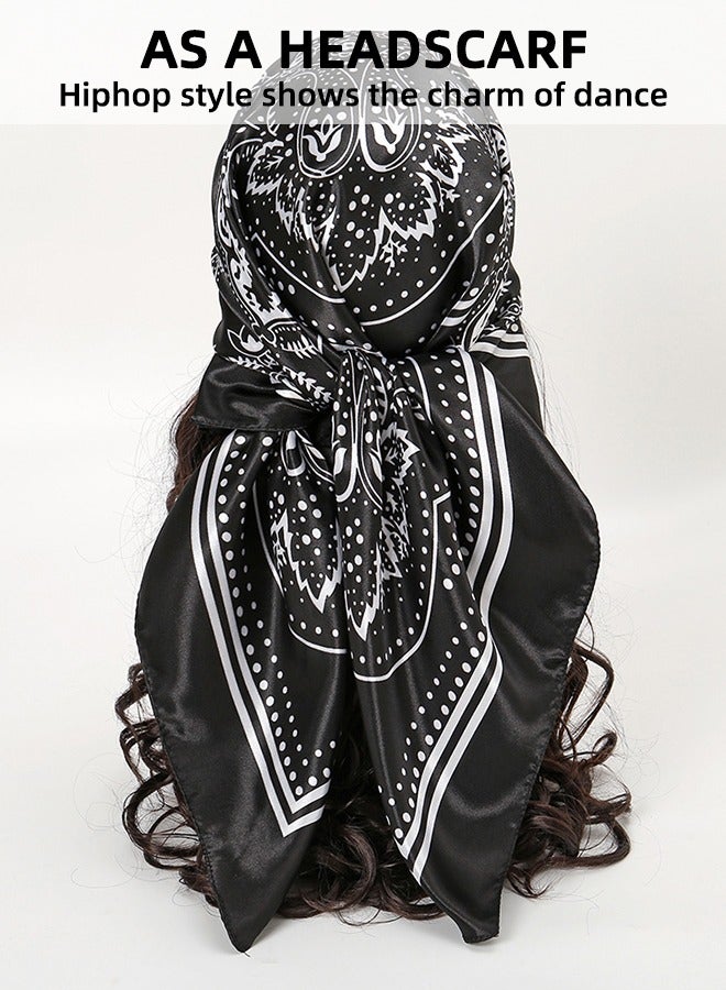 وشاح رأس مربع كبير من الساتان مقاس 35 بوصة - وشاح رقبة من الحرير الصناعي للنساء - وشاح رأس للنوم - وشاح حريري من الساتان - وشاح رأس حريري أنيق للنساء - وشاح حريري محكم باللون الأسود - Image 5