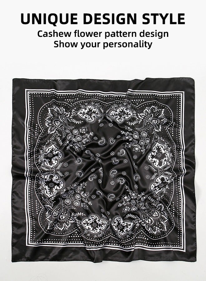 وشاح رأس مربع كبير من الساتان مقاس 35 بوصة - وشاح رقبة من الحرير الصناعي للنساء - وشاح رأس للنوم - وشاح حريري من الساتان - وشاح رأس حريري أنيق للنساء - وشاح حريري محكم باللون الأسود - Image 2