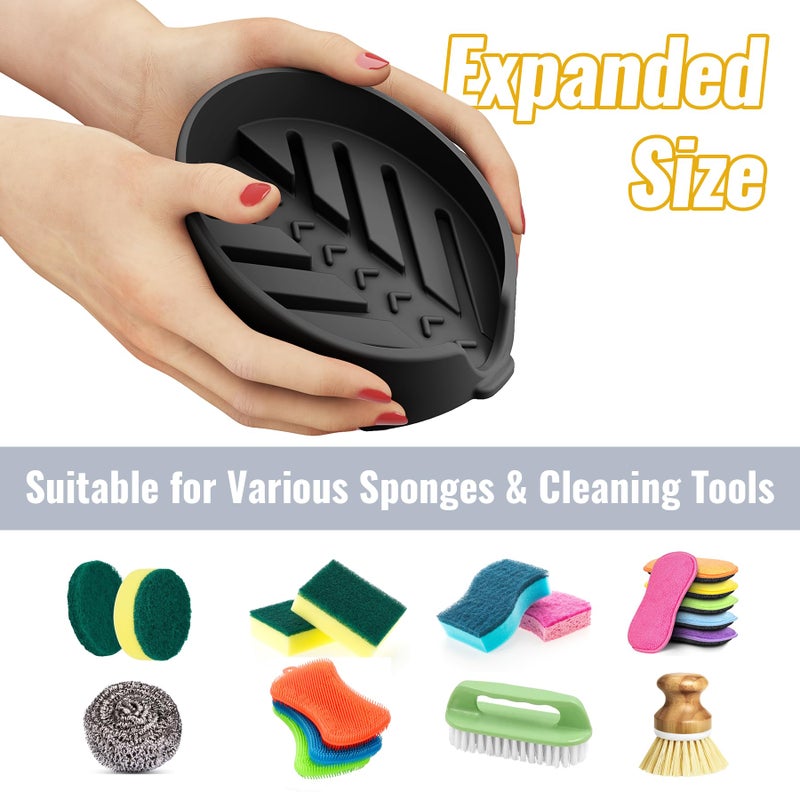 NiHome Silicone Sponge Holder Compatible with Scrub Daddy Mommy Sponges for Kitchen & Bathroom, Auto Draining Organizer, Holds Multiple Sponges & Cleaning Tools, Food-Grade, Dishwasher Safe (Black) - Image 3