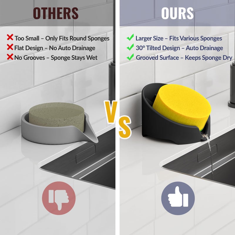 NiHome Silicone Sponge Holder Compatible with Scrub Daddy Mommy Sponges for Kitchen & Bathroom, Auto Draining Organizer, Holds Multiple Sponges & Cleaning Tools, Food-Grade, Dishwasher Safe (Black) - Image 2