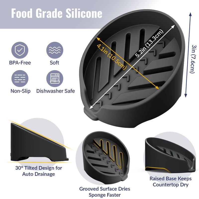 NiHome Silicone Sponge Holder Compatible with Scrub Daddy Mommy Sponges for Kitchen & Bathroom, Auto Draining Organizer, Holds Multiple Sponges & Cleaning Tools, Food-Grade, Dishwasher Safe (Black) - Image 4