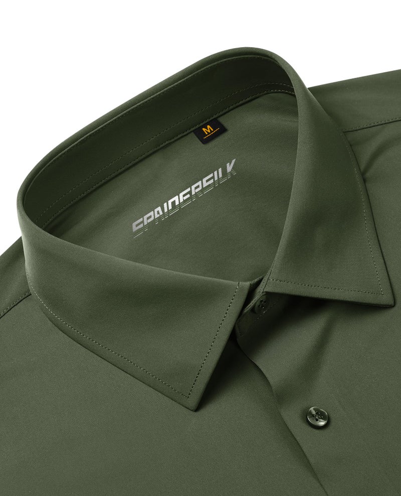 Lion Nardo Stretch Mens Dress Shirts Long Sleeve Slim Fit Dress Shirts for Men Muscle Fit Wrinkle Free Button Down Shirt Grass Green - Image 4