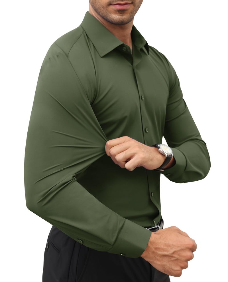 Lion Nardo Stretch Mens Dress Shirts Long Sleeve Slim Fit Dress Shirts for Men Muscle Fit Wrinkle Free Button Down Shirt Grass Green - Image 2