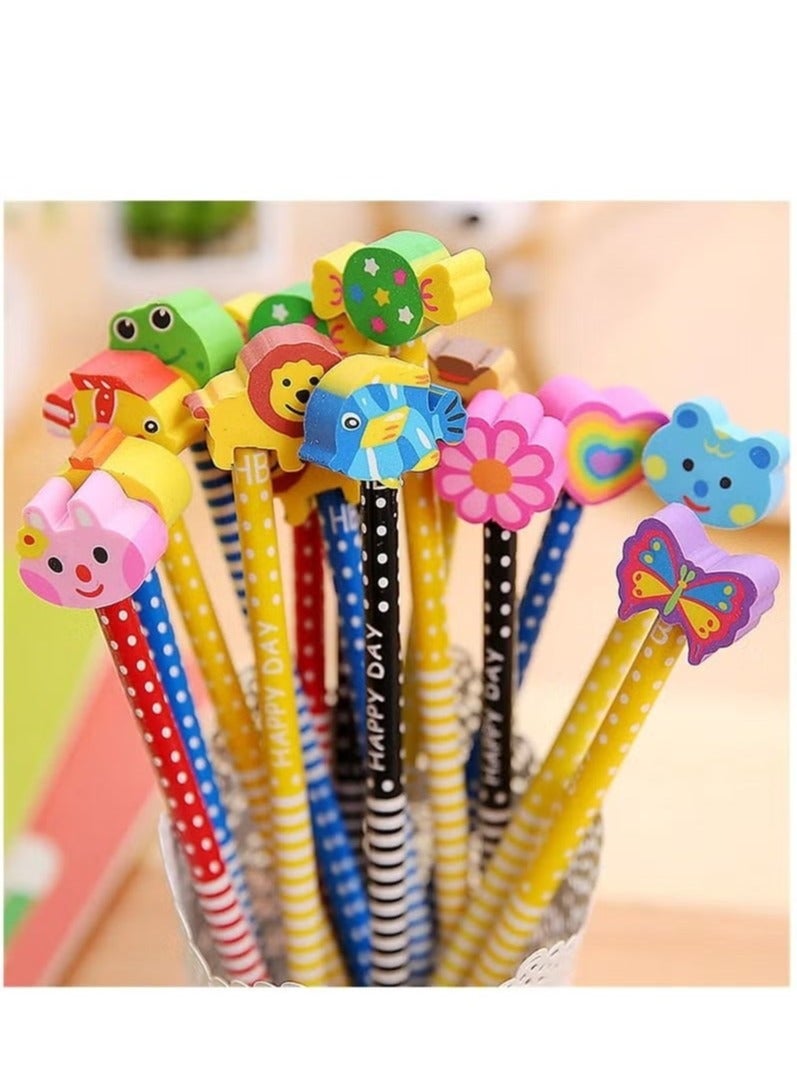 Generic Pack of 20 Colorful 7.28 Inch Length Random Cartoon Eraser Pencils Cute Pencils for Office School Supplies Students Children Gift  - Image 1
