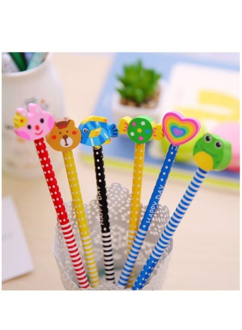 Generic Pack of 20 Colorful 7.28 Inch Length Random Cartoon Eraser Pencils Cute Pencils for Office School Supplies Students Children Gift  - Image 2