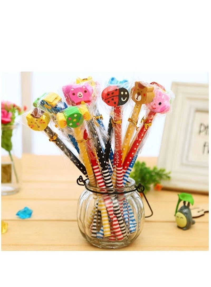 Generic Pack of 20 Colorful 7.28 Inch Length Random Cartoon Eraser Pencils Cute Pencils for Office School Supplies Students Children Gift  - Image 4