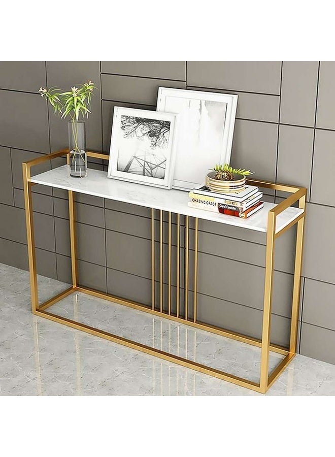 Modern console with golden steel frame and white marble surface