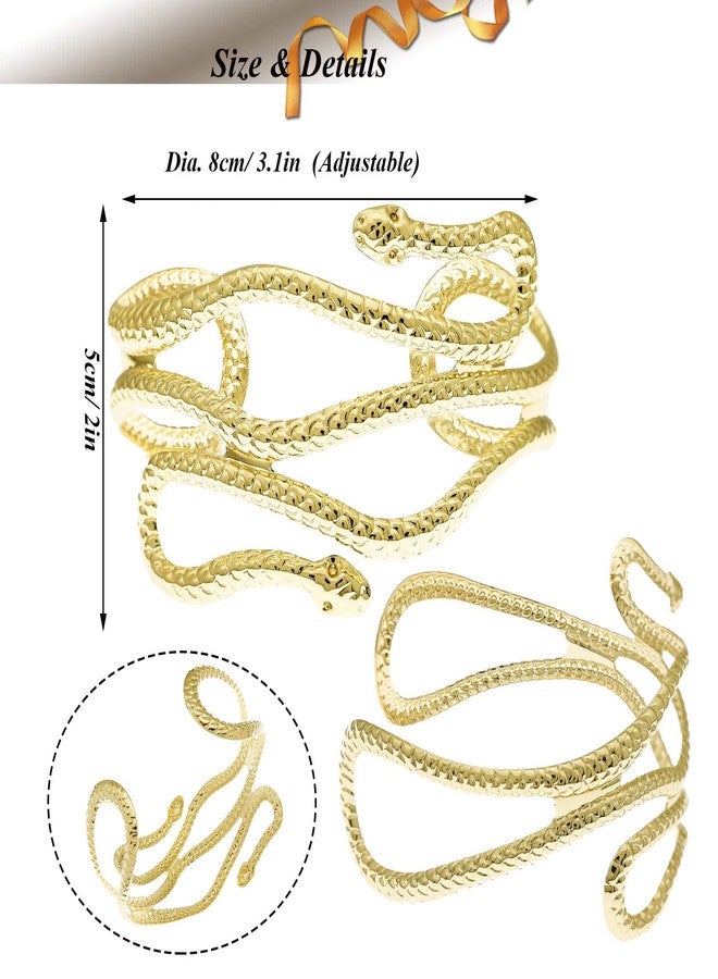RechicGu Golden Color Chic Egypt Cleopatra Swirl Snake Arm Cuff Armlet Armband Open Bangle Bracelet - Image 2