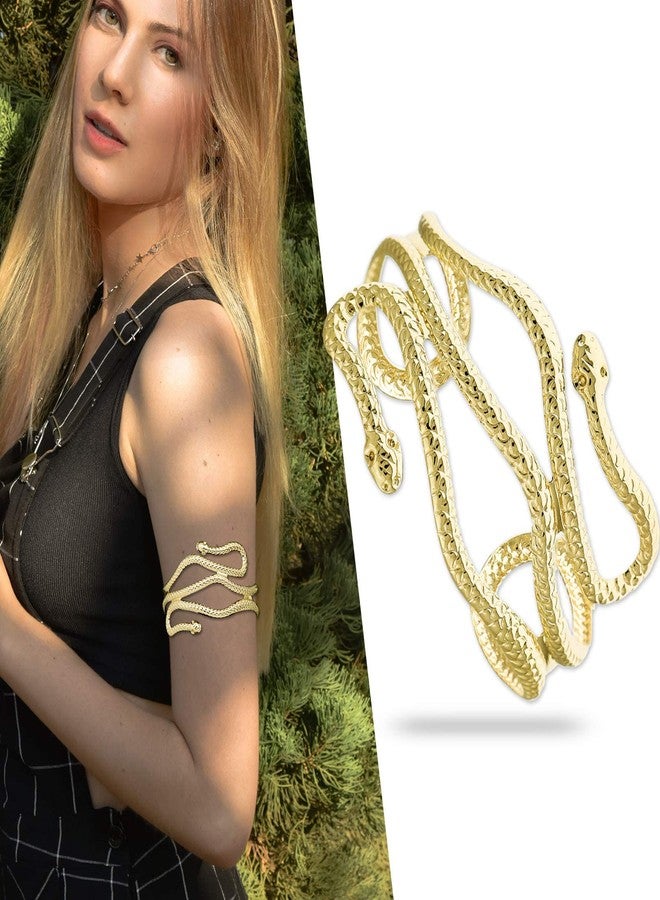RechicGu Golden Color Chic Egypt Cleopatra Swirl Snake Arm Cuff Armlet Armband Open Bangle Bracelet - Image 3