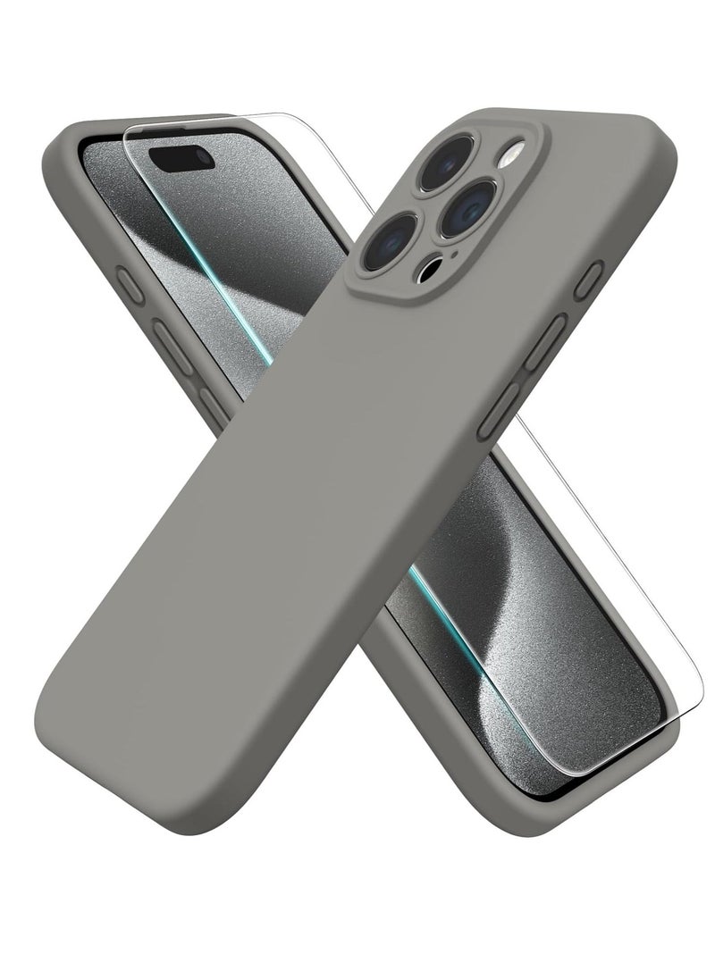 Raxoom ELTRAZONE Compatible with iPhone 15 Pro Max Case 6.7", with 1 x Screen Protector, Silky-Soft Touch Liquid Silicone Case Shockproof Rubber Case for iPhone 15 Pro Max-Grey - Image 1