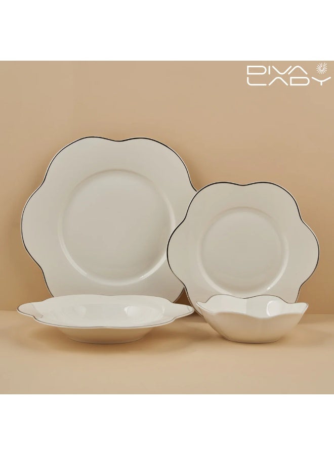 ديفا ليدي طقم سفرة بورسلان فاخر بحواف سوداء أنيقة – 24 قطعة تكفي 6 أشخاص من DIVA LADY - Image 2