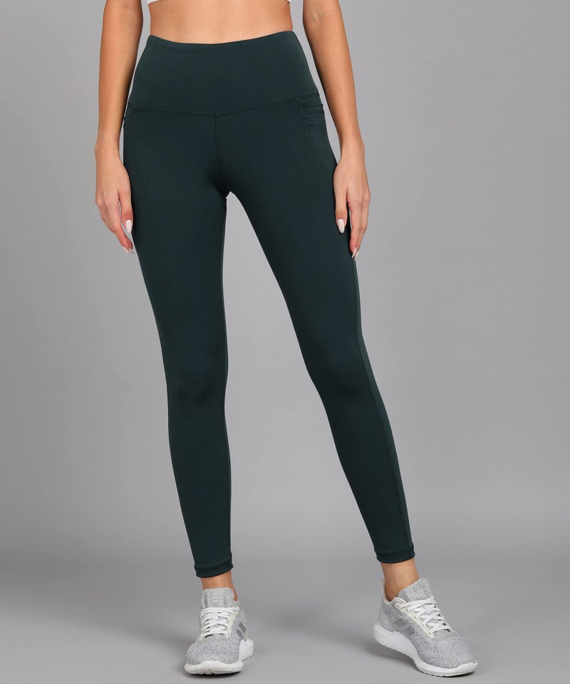 Rock Paper Scissors Premium High Waist Stretchable Gym Leggings with Pockets - Active Wear Yoga Pants Zumba/Dance Womens Workout Tights Bottle Green - Image 5