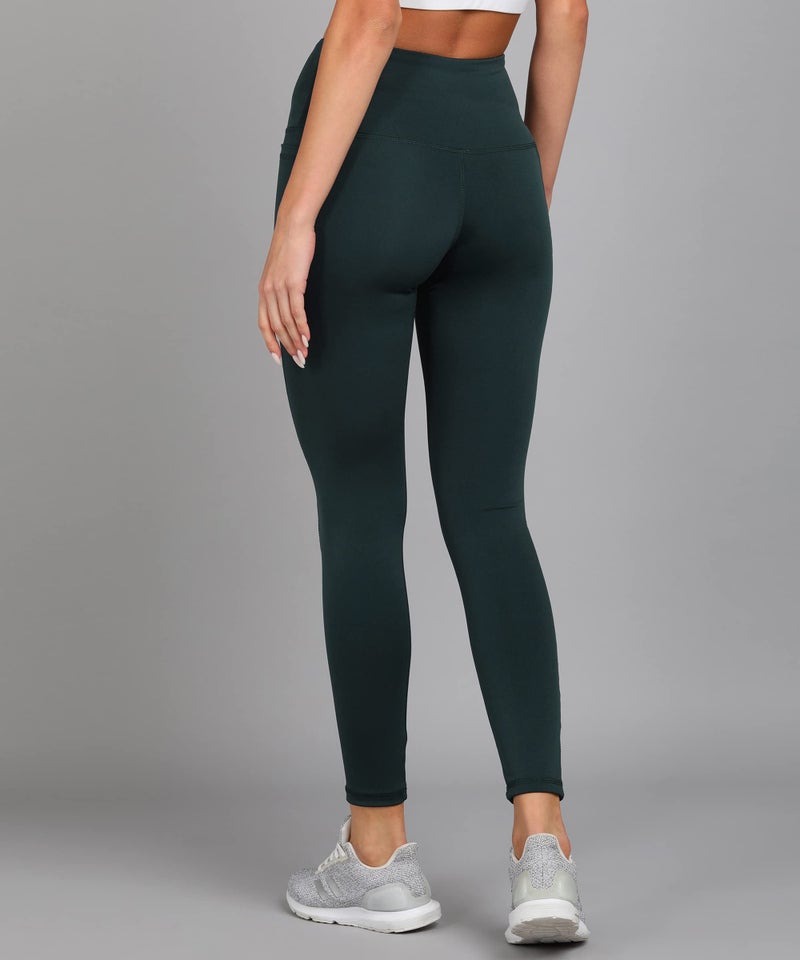 Rock Paper Scissors Premium High Waist Stretchable Gym Leggings with Pockets - Active Wear Yoga Pants Zumba/Dance Womens Workout Tights Bottle Green - Image 3
