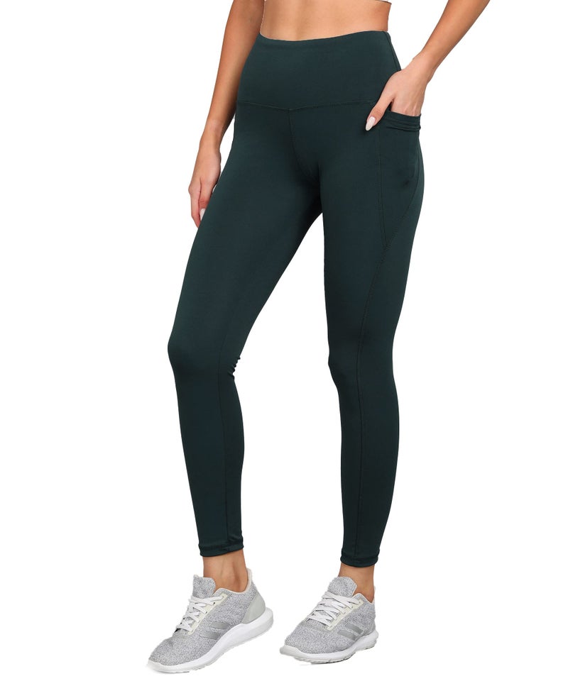 Rock Paper Scissors Premium High Waist Stretchable Gym Leggings with Pockets - Active Wear Yoga Pants Zumba/Dance Womens Workout Tights Bottle Green - Image 1