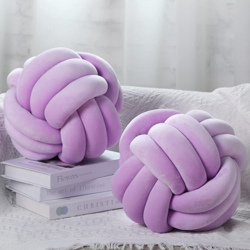 Namalu Namalu 2 Pieces Knot Ball Pillows Round Plush Aesthetic Cushion Pillows Soft Stress Relieving Cute Decorative Knotted Pillows for Kids Bed Sofa Bedroom Decor Light Purple 106 Inches 