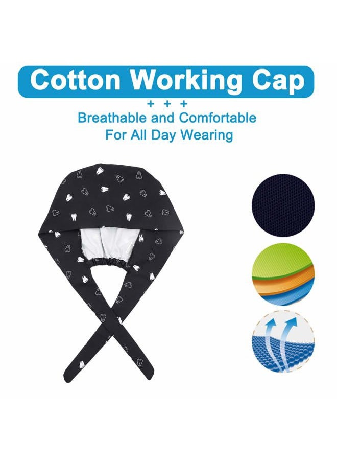 LUCKYBUNNY - 3PCS Cute Teeth Working Cap with Button, Women Men Breathable Lace Up Sweatband Work Hat Hair Cover (Tooth & Toothbrush) - Image 1