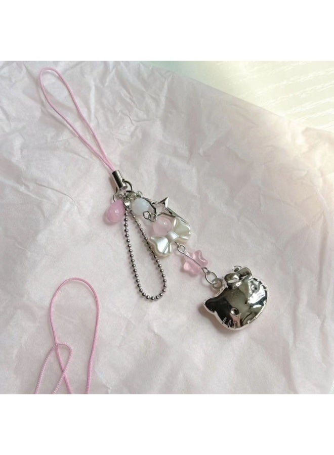 NIBEMINENT Phone Charm/ Chain Strap for Women Girls, Transparent Bow Cell Phone Case Lanyard Wrist Strap