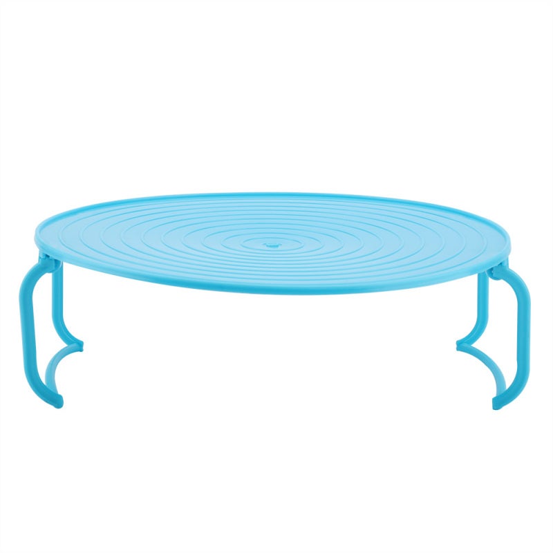 Microwave Steaming Rack: Blue Foldable Plastic 2-Tier Design - Anti-Skid Lines & Easy Storage Microwave Heating Rack for Home Kitchen Refrigerator Table Organization - Image 2