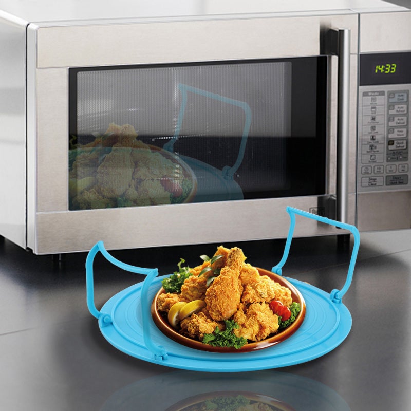 Microwave Steaming Rack: Blue Foldable Plastic 2-Tier Design - Anti-Skid Lines & Easy Storage Microwave Heating Rack for Home Kitchen Refrigerator Table Organization - Image 3